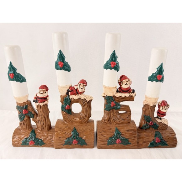 DECOR WALTHER Other - Vintage 1974 NOEL Ceramic Candle Holder Set Santa Log Christmas Decor